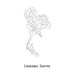 Desenho para colorir de mapa político da Tailândia