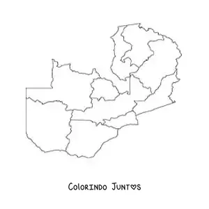 Desenho para colorir de mapa político da Zâmbia