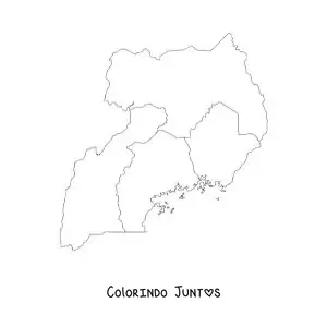 Desenho para colorir de mapa político de Uganda