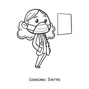 Desenho para colorir de uma medica kawaii de jaleco e mascara