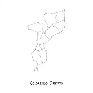 Desenho para colorir de mapa político de Moçambique