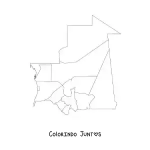 Desenho para colorir de mapa político da Mauritânia