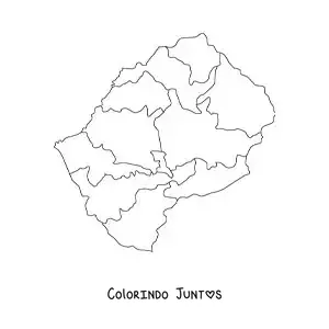 Desenho para colorir de mapa político do Lesoto