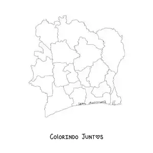 Desenho para colorir de mapa político da Costa do Marfim