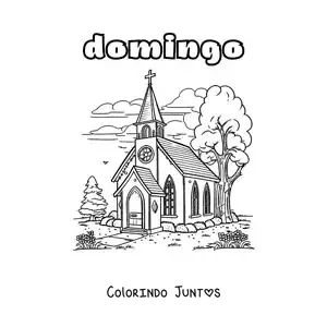 Desenho para colorir do domingo com uma igreja