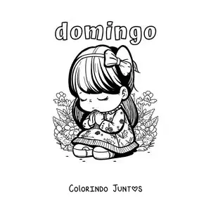 Desenho para colorir do domingo com uma menina ajoelhada rezando