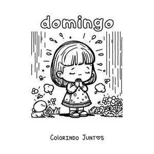 Desenho para colorir do domingo com uma menina rezando