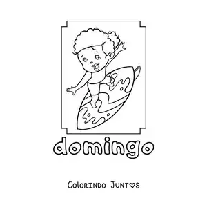 Desenho para colorir do domingo com uma menina surfando