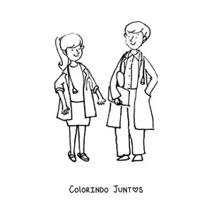 Desenho para colorir de um casal de medicos