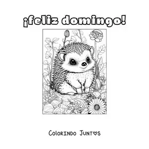 Desenho para colorir de feliz domingo com um porco-espinho fofo