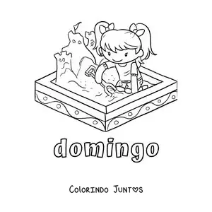 Desenho para colorir do domingo com uma menina brincando no parque