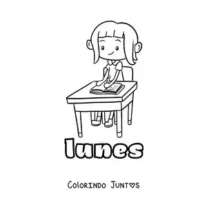 Desenho para colorir da segunda-feira com uma menina estudando na escola