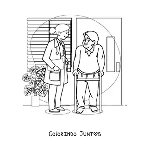 Desenho para colorir de um medico conversando com um paciente idoso em um consultorio