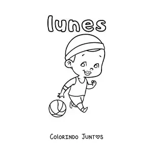 Desenho para colorir da segunda-feira com um menino jogando basquete
