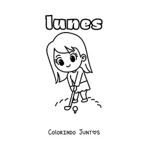Desenho para colorir da segunda-feira com uma menina jogando golfe
