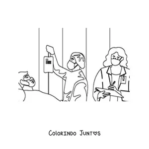 Desenho para colorir de dois medicos atendendo um paciente internado