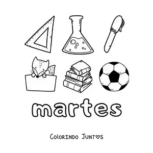 Desenho para colorir da terça-feira com material escolar