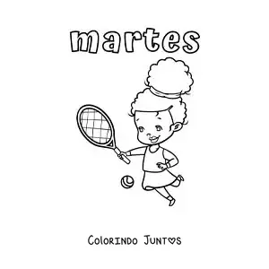 Desenho para colorir da terça-feira com uma menina jogando tênis