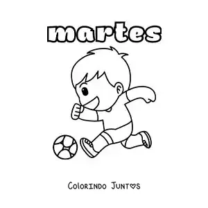 Desenho para colorir da terça-feira com um menino jogando futebol