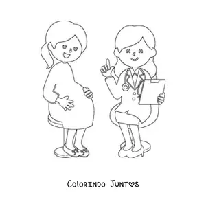 Desenho para colorir de um medico ginecologista com uma paciente gravida kawaii