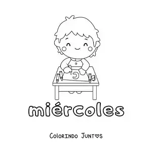Desenho para colorir da quarta-feira com um menino estudando na aula