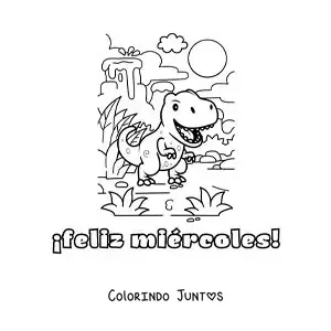 Desenho para colorir de feliz quarta-feira com um dinossauro animado