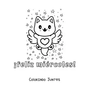 Desenho para colorir de feliz quarta-feira com um gato animado fofo