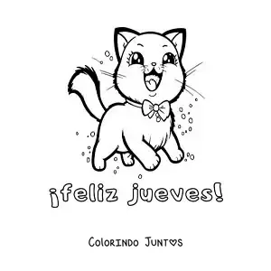 Desenho para colorir de feliz quinta-feira com um gato animado kawaii