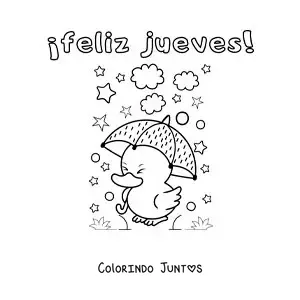 Desenho para colorir de feliz quinta-feira com um pato animado kawaii