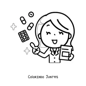 Desenho para colorir de uma medica kawaii receitando um tratamento