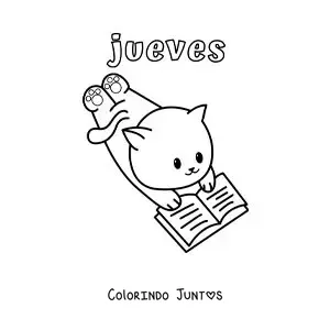 Desenho para colorir da quinta-feira com um gato animado lendo um livro