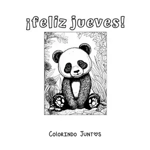 Desenho para colorir de feliz quinta-feira com um panda kawaii