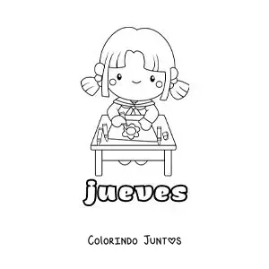 Desenho para colorir da quinta-feira com uma menina colorindo na aula