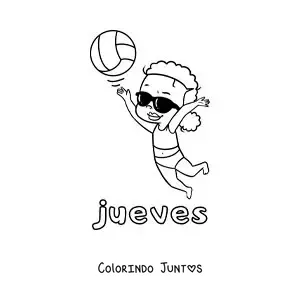 Desenho para colorir da quinta-feira com uma menina jogando vôlei