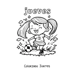 Desenho para colorir da quinta-feira com uma menina jogando futebol