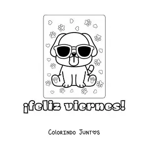 Desenho para colorir de feliz sexta-feira com um pug animado kawaii