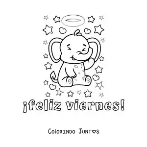 Desenho para colorir de feliz sexta-feira com um elefante animado fofo