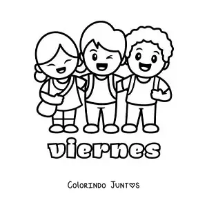 Desenho para colorir da sexta-feira com um grupo de amigos no recreio
