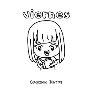 Desenho para colorir da sexta-feira com uma menina lendo um livro