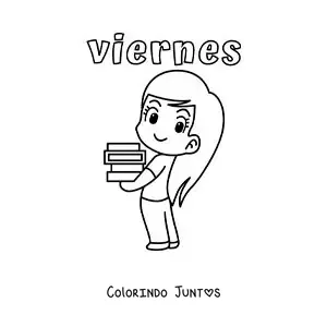Desenho para colorir da sexta-feira com uma menina carregando livros didáticos
