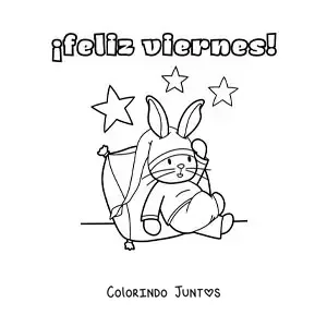 Desenho para colorir de feliz sexta-feira com um coelho animado dormindo de pijama