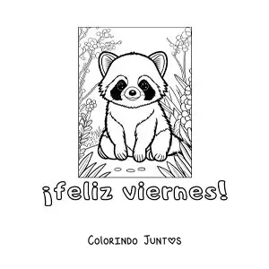 Desenho para colorir de feliz sexta-feira com um guaxinim animado
