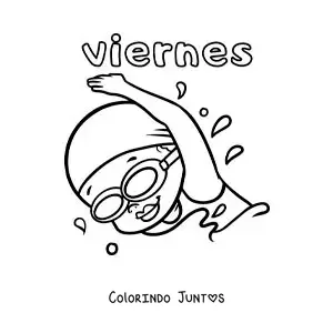 Desenho para colorir da sexta-feira com uma menina nadando