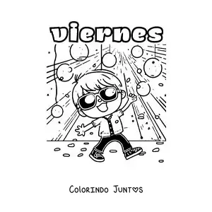 Desenho para colorir da sexta-feira com um menino dançando em uma festa