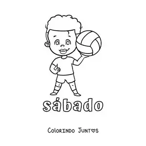Desenho para colorir do sábado com um menino jogando vôlei