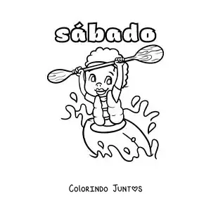 Desenho para colorir do sábado com um menino remando em um caiaque
