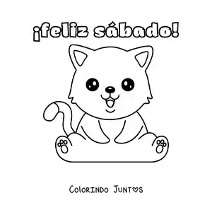 Desenho para colorir de feliz sábado com um gato fofo animado