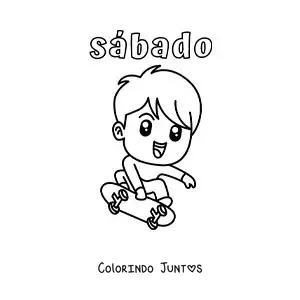 Desenho para colorir do sábado com um menino patinando