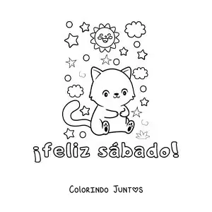 Desenho para colorir de feliz sábado com um gato animado