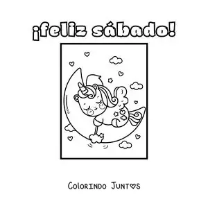Desenho para colorir de feliz sábado com um unicórnio animado dormindo